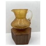Amber Small Crackle Glass Pitcher