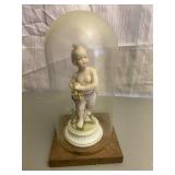 Cherub Figurine in Glass Dome Vintage