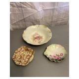 Set of 3 Vintage Dishes with Flowers