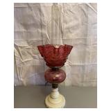 Cranberry Red Parlor Lamp Vintage White Base