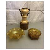 Amber Ashtray & Bowl with Small Trophy Vase