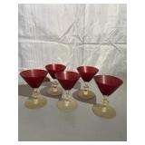 Set of 5 Ruby Red Cocktail Martini Glasses