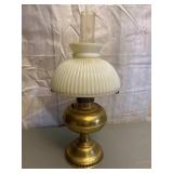 Brass Electric Hurricane Lamp Milk Glass Shade