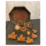 Wood Tray Leaf Dishes & Misc Decor