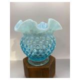 Blue Fenton Small Hobnail Ruffle Neck Vase