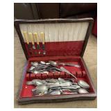 Misc Vintage Silverware in Wood Box