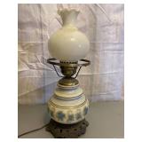 White Hurricane Lamp Blue Accent