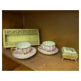 Pink Tea Cups Set of 2 & Vintage Decor