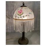 Small Beaded Table Lamp Pink Flower Accent