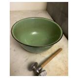 Vintage Green Metal Mixing Bowl & Utensil
