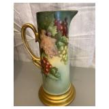 Slim Pitcher with Grapes Gold Accent