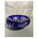 Cobalt Blue Cut Glass Serving Bowl