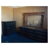 Vintage Wood Chest of Drawers Dresser & Mirror