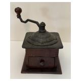 Vintage Wood & Metal Hand-Crank Coffee Grinder