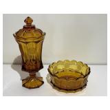 Amber Coin Glass Jar with Lid & Candy Dish