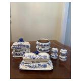 Blue Onion Blue And White Butter Holder & Ect