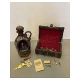 Little Brown Jug & Wooden Box with Tie Clips,