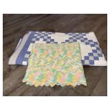 Blue & White Quilt & Colorful Baby Afghan