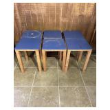 Set of 6 Small Wood Tables Blue Tops