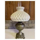Brass Parlor Lamp White Milk Glass Shade