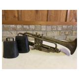 Old Trumpet & 2 Cow Bells Vintage