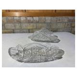 Set of 2 Clear Cut Glass Dishes Inc Napkin Holder