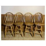 Set of 4 Wooden Swivel Bar Stools