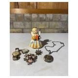Little Girl Figurine & Vintage Jewelry