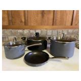 3 Saucepans with Lids & 1 Frying Pan
