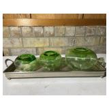 Green Candle Holders & Decorative Tray