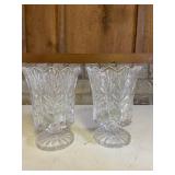 Pair of 2 Crystal Footed Candle Holder Vases