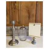 Silvertone Candle Stick Jar & Decor