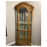 Lighted Corner Curio Cabinet Wood & Glass