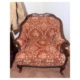 Vintage-Style Armchair with Carved Wood Frame a