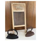 Antique Irons & Washboard