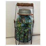 Ball Jar of Vintage Marbles & Carrier