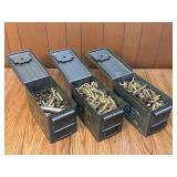 3 Metal Ammo Containers & brass casings
