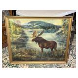Framed Signed Moose Scene