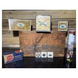 Vintage Peters empty boxes, Wooden Crate, Pins etc