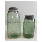 2 Rare Green Antique Masons Jars