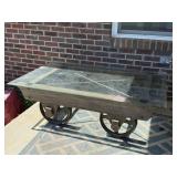 Heavy Glass top Railroad Cart Coffee Table
