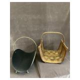 Metal Fireplace Log Basket & Wood Woven Slat Log