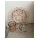 Pink Indiana Glass Childs Nursery Rhyme Dishes