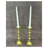 Brass Candlestick Holders with Candles