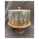 Wooden Cake Stand with Glass Dome
