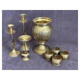 Brass Candle Holders, Vase & Napkin Rings