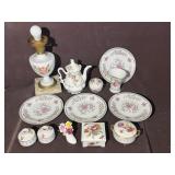 Porcelain Dishes, Trinket Boxes, Lamp, Etc.
