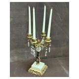 Brass & Marble Candelabra with Crystal Prisms
