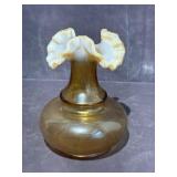 Fenton Amber Glass Vase with White Ruffled