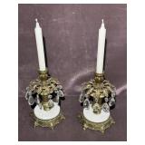 Hollywood Regency Style Brass & Crystal Candle